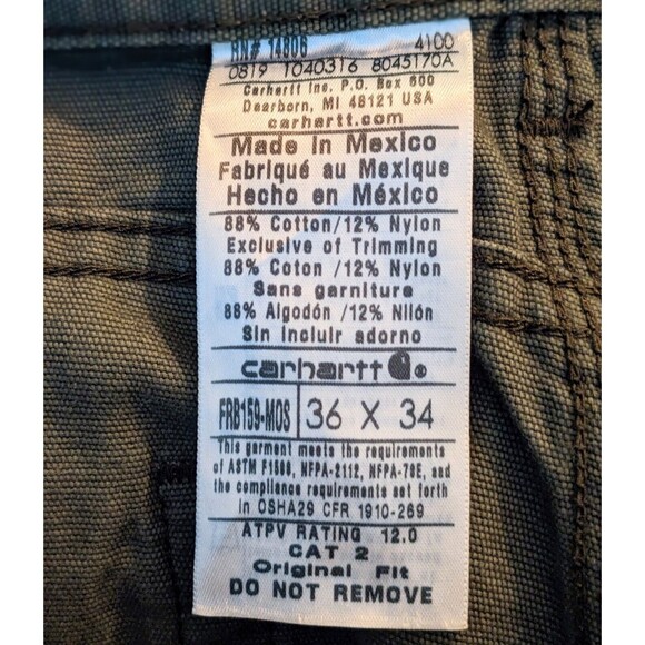 NWT Carhartt Original Fit Fire Resistant Cat2 Canvas Work Pants Gray - Picture 11 of 11
